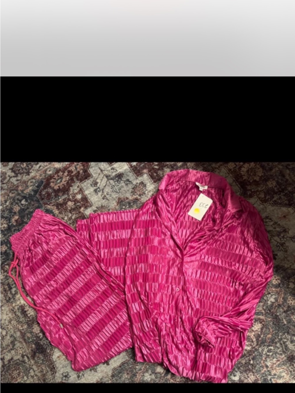 Gee gee Women's Satin-Texture Two-Piece Pajama Set in Hot Pink